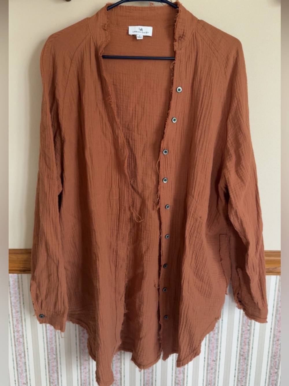 Urban Daizy Womens Sz Small Long Sleeve Button Down Gauzy Shirt Light Rust